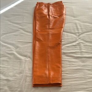Women's Orange  Faux Leather Pants